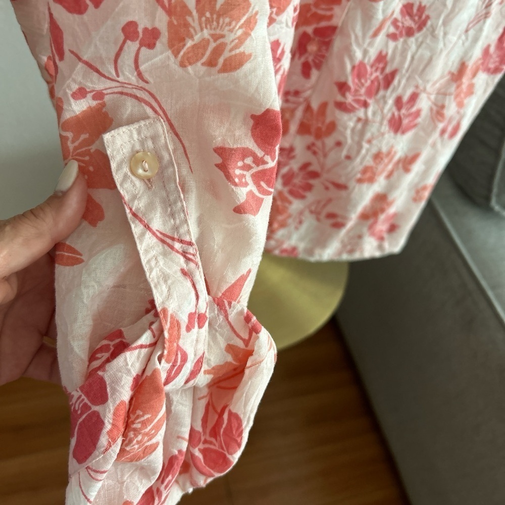 Pink Floral Coastal Tropical Shirt Button Up Oversized Summer Size 16 - Picture 9 of 9